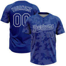 Load image into Gallery viewer, Custom Royal White 3D Pattern Curve Lines Two-Button Unisex Softball Jersey
