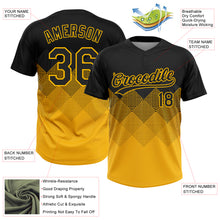 Load image into Gallery viewer, Custom Black Gold 3D Pattern Gradient Square Shapes Two-Button Unisex Softball Jersey
