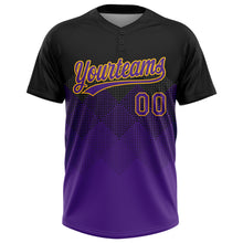 Загрузить изображение в средство просмотра галереи, Custom Black Purple-Gold 3D Pattern Gradient Square Shapes Two-Button Unisex Softball Jersey