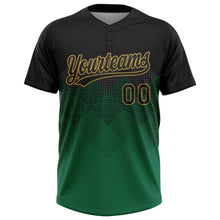 Load image into Gallery viewer, Custom Black Kelly Green-Old Gold 3D Pattern Gradient Square Shapes Two-Button Unisex Softball Jersey
