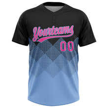 Load image into Gallery viewer, Custom Black Pink-Light Blue 3D Pattern Gradient Square Shapes Two-Button Unisex Softball Jersey