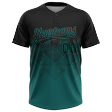 Load image into Gallery viewer, Custom Black Teal 3D Pattern Gradient Square Shapes Two-Button Unisex Softball Jersey