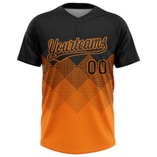 Load image into Gallery viewer, Custom Black Bay Orange 3D Pattern Gradient Square Shapes Two-Button Unisex Softball Jersey
