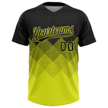 Load image into Gallery viewer, Custom Black Neon Yellow 3D Pattern Gradient Square Shapes Two-Button Unisex Softball Jersey
