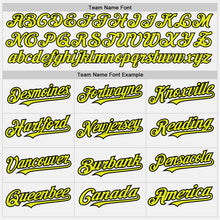 Load image into Gallery viewer, Custom White Black Pinstripe Neon Yellow Two-Button Unisex Softball Jersey
