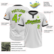 Load image into Gallery viewer, Custom White Black Pinstripe Neon Green Two-Button Unisex Softball Jersey