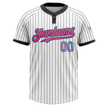 Load image into Gallery viewer, Custom White Black Pinstripe Light Blue-Pink Two-Button Unisex Softball Jersey