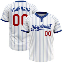 Load image into Gallery viewer, Custom White Royal Pinstripe Red Two-Button Unisex Softball Jersey