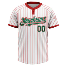 Load image into Gallery viewer, Custom White Red Pinstripe Kelly Green Two-Button Unisex Softball Jersey