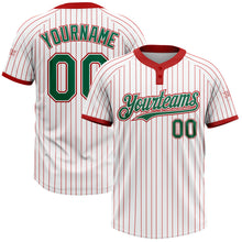 Load image into Gallery viewer, Custom White Red Pinstripe Kelly Green Two-Button Unisex Softball Jersey
