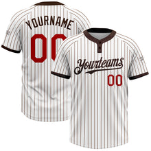 Load image into Gallery viewer, Custom White Brown Pinstripe Red Two-Button Unisex Softball Jersey