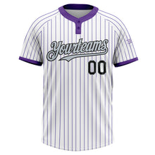 Load image into Gallery viewer, Custom White Purple Pinstripe Black-Silver Two-Button Unisex Softball Jersey
