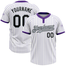 Load image into Gallery viewer, Custom White Purple Pinstripe Black-Silver Two-Button Unisex Softball Jersey