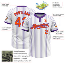 Load image into Gallery viewer, Custom White Purple Pinstripe Orange Two-Button Unisex Softball Jersey