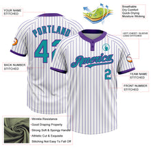Load image into Gallery viewer, Custom White Purple Pinstripe Teal Two-Button Unisex Softball Jersey