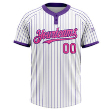Load image into Gallery viewer, Custom White Purple Pinstripe Pink Two-Button Unisex Softball Jersey