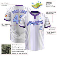 Load image into Gallery viewer, Custom White Purple Pinstripe Light Blue Two-Button Unisex Softball Jersey