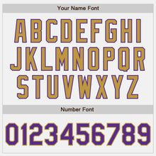 Load image into Gallery viewer, Custom White Purple Pinstripe Old Gold Two-Button Unisex Softball Jersey