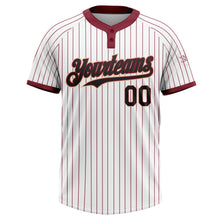 Load image into Gallery viewer, Custom White Crimosn Pinstripe Black-Cream Two-Button Unisex Softball Jersey