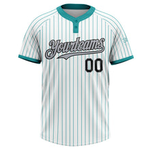 Load image into Gallery viewer, Custom White Teal Pinstripe Black-Gray Two-Button Unisex Softball Jersey