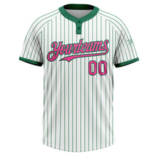 Load image into Gallery viewer, Custom White Kelly Green Pinstripe Pink Two-Button Unisex Softball Jersey
