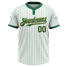 Load image into Gallery viewer, Custom White Kelly Green Pinstripe Old Gold Two-Button Unisex Softball Jersey
