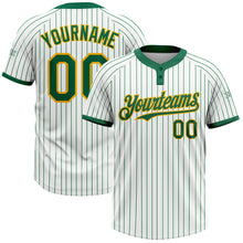 Load image into Gallery viewer, Custom White Kelly Green Pinstripe Gold Two-Button Unisex Softball Jersey