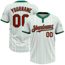 Load image into Gallery viewer, Custom White Kelly Green Pinstripe Red Two-Button Unisex Softball Jersey