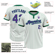 Load image into Gallery viewer, Custom White Kelly Green Pinstripe Purple Two-Button Unisex Softball Jersey