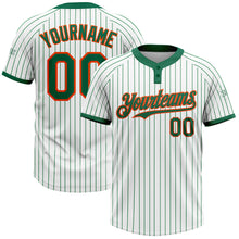 Загрузить изображение в средство просмотра галереи, Custom White Kelly Green Pinstripe Orange Two-Button Unisex Softball Jersey