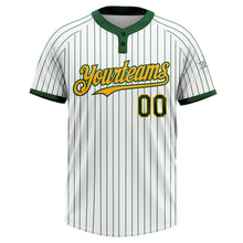 Load image into Gallery viewer, Custom White Green Pinstripe Gold Two-Button Unisex Softball Jersey