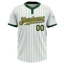 Load image into Gallery viewer, Custom White Green Pinstripe Old Gold Two-Button Unisex Softball Jersey