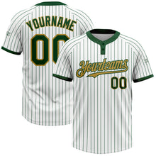 Load image into Gallery viewer, Custom White Green Pinstripe Old Gold Two-Button Unisex Softball Jersey
