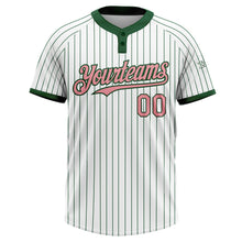 Load image into Gallery viewer, Custom White Green Pinstripe Medium Pink Two-Button Unisex Softball Jersey