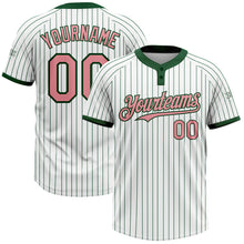 Load image into Gallery viewer, Custom White Green Pinstripe Medium Pink Two-Button Unisex Softball Jersey