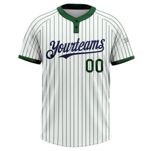 Load image into Gallery viewer, Custom White Green Pinstripe Navy Two-Button Unisex Softball Jersey