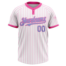 Загрузить изображение в средство просмотра галереи, Custom White Pink Pinstripe Light Blue Two-Button Unisex Softball Jersey