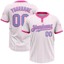 Загрузить изображение в средство просмотра галереи, Custom White Pink Pinstripe Light Blue Two-Button Unisex Softball Jersey