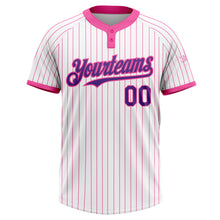 Загрузить изображение в средство просмотра галереи, Custom White Pink Pinstripe Purple Two-Button Unisex Softball Jersey