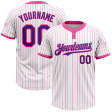 Загрузить изображение в средство просмотра галереи, Custom White Pink Pinstripe Purple Two-Button Unisex Softball Jersey