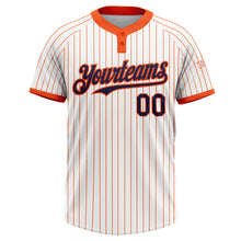 Load image into Gallery viewer, Custom White Orange Pinstripe Navy Two-Button Unisex Softball Jersey