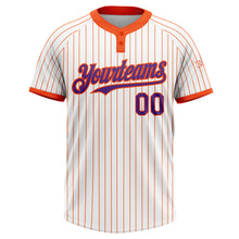 Загрузить изображение в средство просмотра галереи, Custom White Orange Pinstripe Purple Two-Button Unisex Softball Jersey