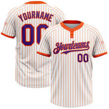 Загрузить изображение в средство просмотра галереи, Custom White Orange Pinstripe Purple Two-Button Unisex Softball Jersey