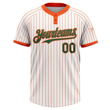 Load image into Gallery viewer, Custom White Orange Pinstripe Kelly Green Two-Button Unisex Softball Jersey