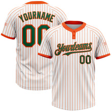 Load image into Gallery viewer, Custom White Orange Pinstripe Kelly Green Two-Button Unisex Softball Jersey