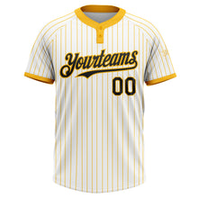 Load image into Gallery viewer, Custom White Gold Pinstripe Black Two-Button Unisex Softball Jersey