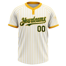 Load image into Gallery viewer, Custom White Gold Pinstripe Green Two-Button Unisex Softball Jersey
