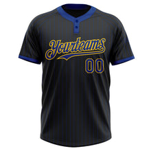 Load image into Gallery viewer, Custom Black Royal Pinstripe Yellow Two-Button Unisex Softball Jersey