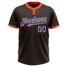 Load image into Gallery viewer, Custom Black Orange Pinstripe Light Blue Two-Button Unisex Softball Jersey