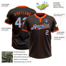 Load image into Gallery viewer, Custom Black Orange Pinstripe Light Blue Two-Button Unisex Softball Jersey